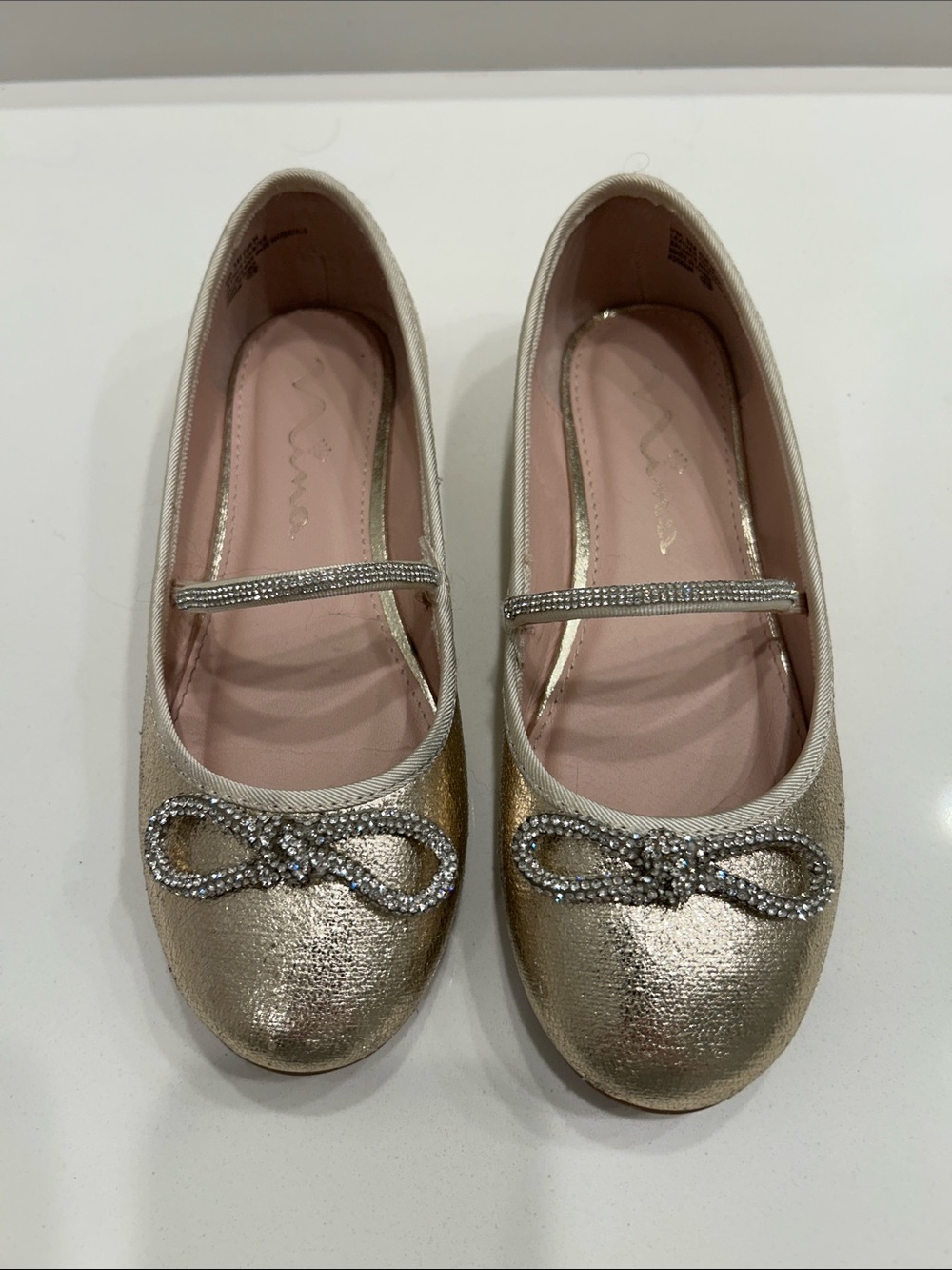 Nina Girls Gold Ballet Flats with Bow
